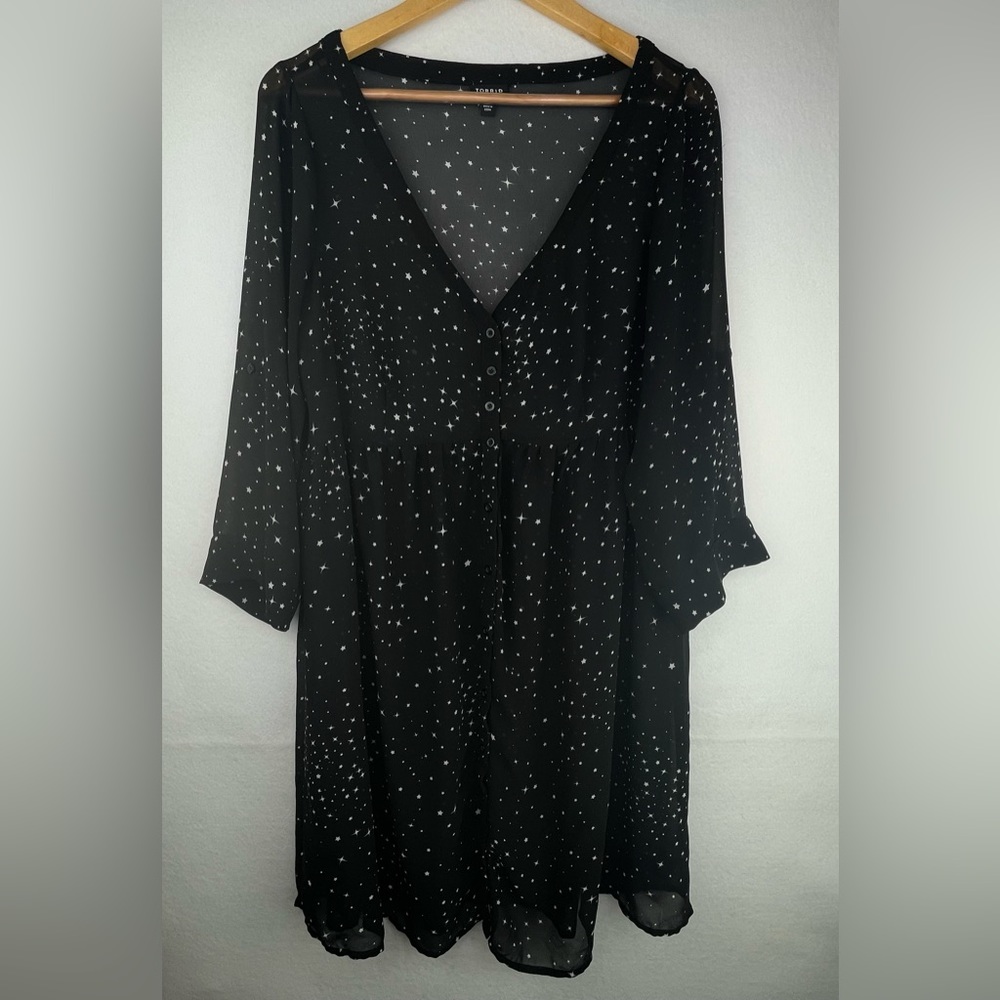 Torrid Celestial Stars Black Dress Women’s Large Plus Size 0 Sheer Midi
